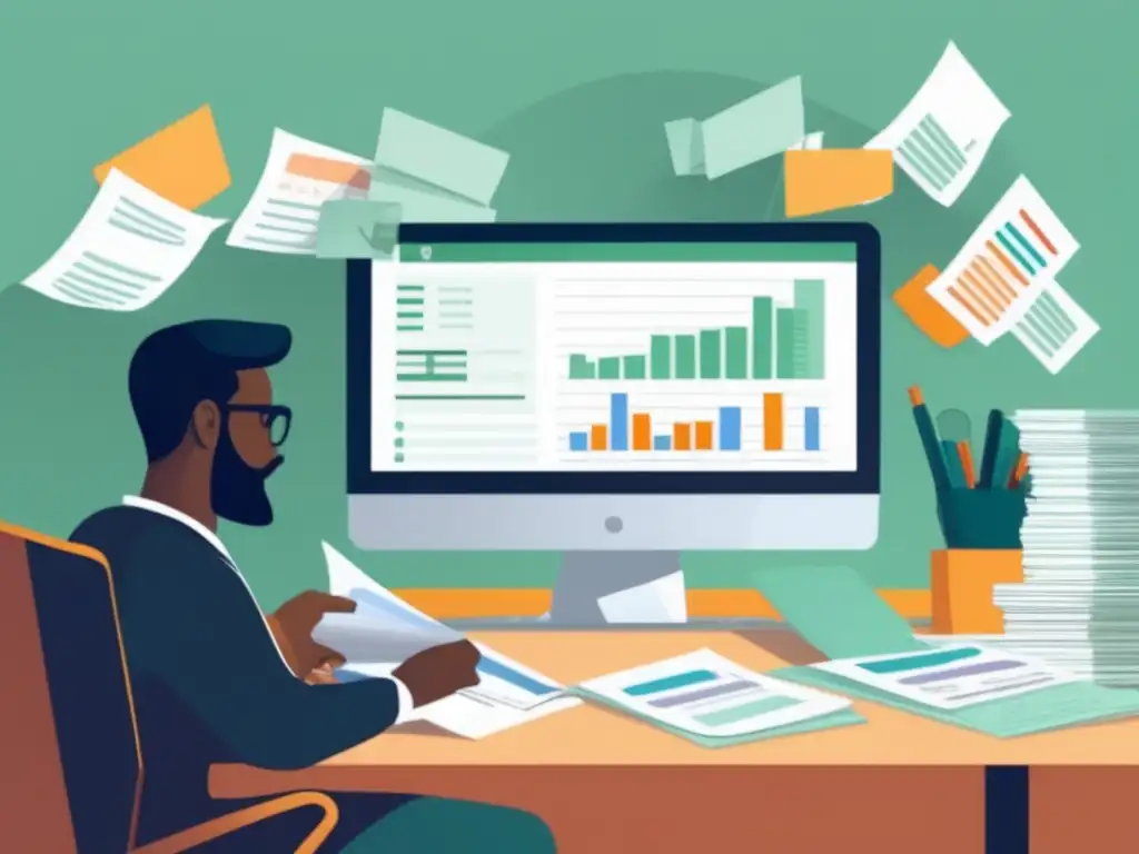 Freelancer organizando finanzas meticulosamente Freelancer organizando finanzas, evitando efectos negativos de una mala planificación financiera