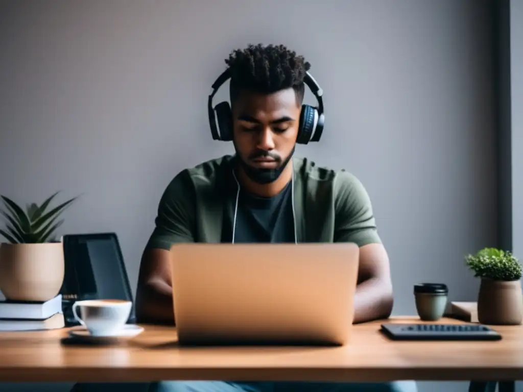 Freelancer productivo en su escritorio organizado Imagen de un freelancer enfocado en su escritorio organizado con herramientas de gestión financiera