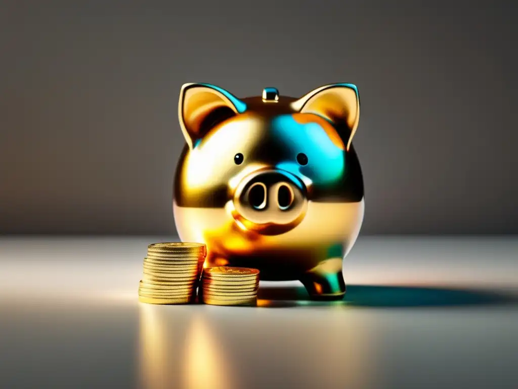 Ahorro para negocios freelance Colchón financiero para negocio freelance: piggy bank transparente con monedas de oro, plata y cobre representando ahorro