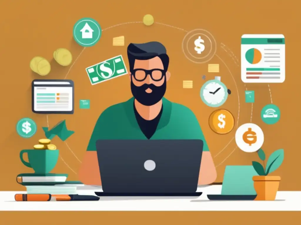 Freelancer enfocado en su retiro: planificación financiera Freelancer planeando retiro: beneficios, seguridad y crecimiento financiero