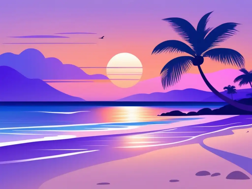 Playa serena al atardecer Paisaje playero al atardecer, simboliza la importancia de la planificación financiera para freelancers