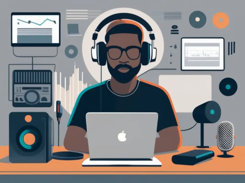 Creación de podcast en el escritorio Persona freelancer gestiona y crea podcast, planificación y gestión financiera para freelancers en podcast