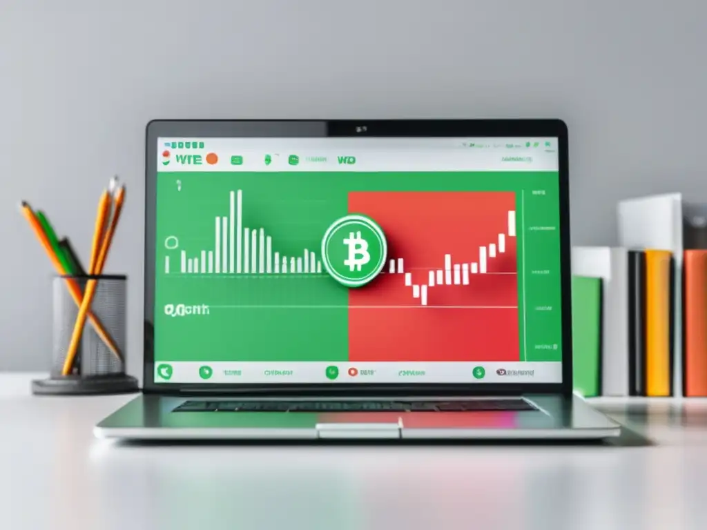 Laptop y criptomonedas: freelance y tendencia financiera Convertir ingresos freelancer en criptomonedas: laptop, gráfico de criptomonedas y símbolos de freelance