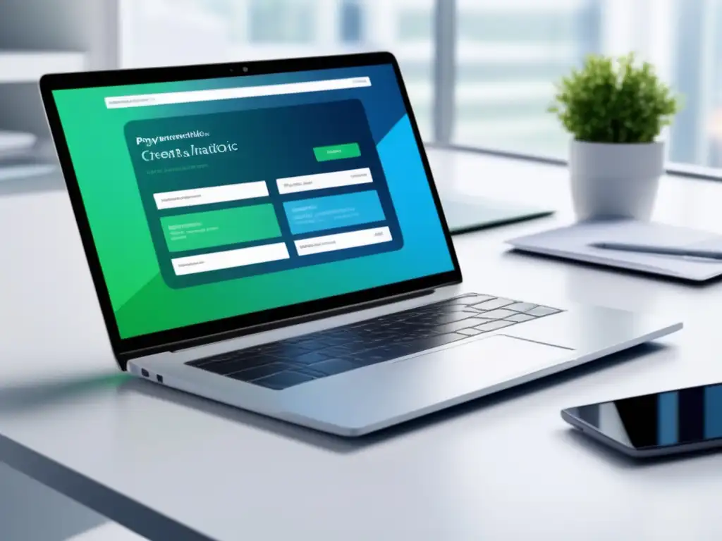 Facturación y seguimiento financiero eficiente Laptop moderno en escritorio blanco con software de facturación y cobro para freelancers