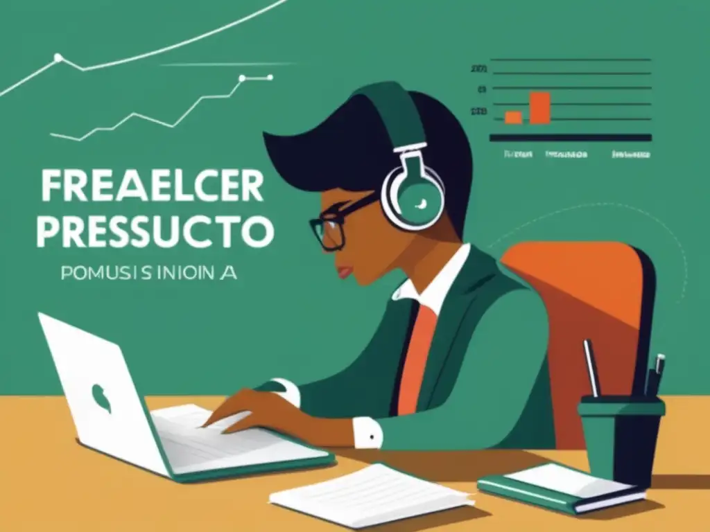 Planificación financiera para freelancers Ilustración minimalista de un freelancer en su escritorio, rodeado de elementos financieros