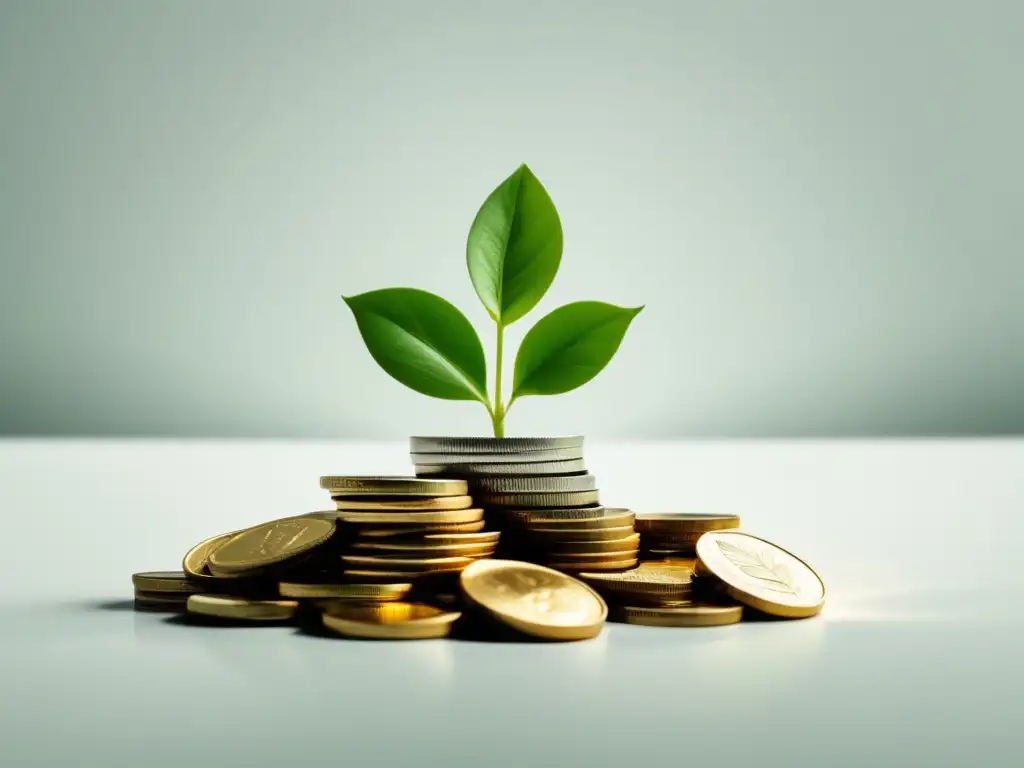 Crecimiento financiero de freelancers Planta verde y monedas: crecimiento y estabilidad financiera para freelancers en un mundo cambiante