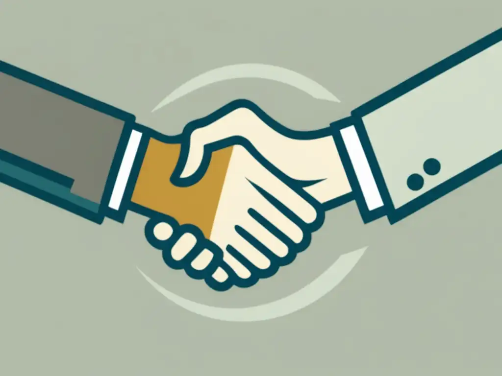 Acuerdo financiero exitoso Resolución de disputas financieras para freelancers: ilustración minimalista de dos manos estrechándose
