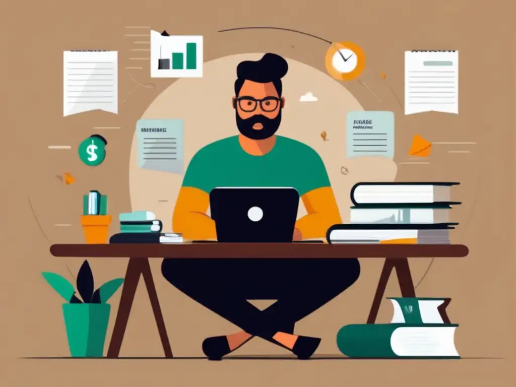Desafíos financieros para freelancers Riesgos financieros para freelancers rodeados de desafíos y obstáculos en imagen minimalista
