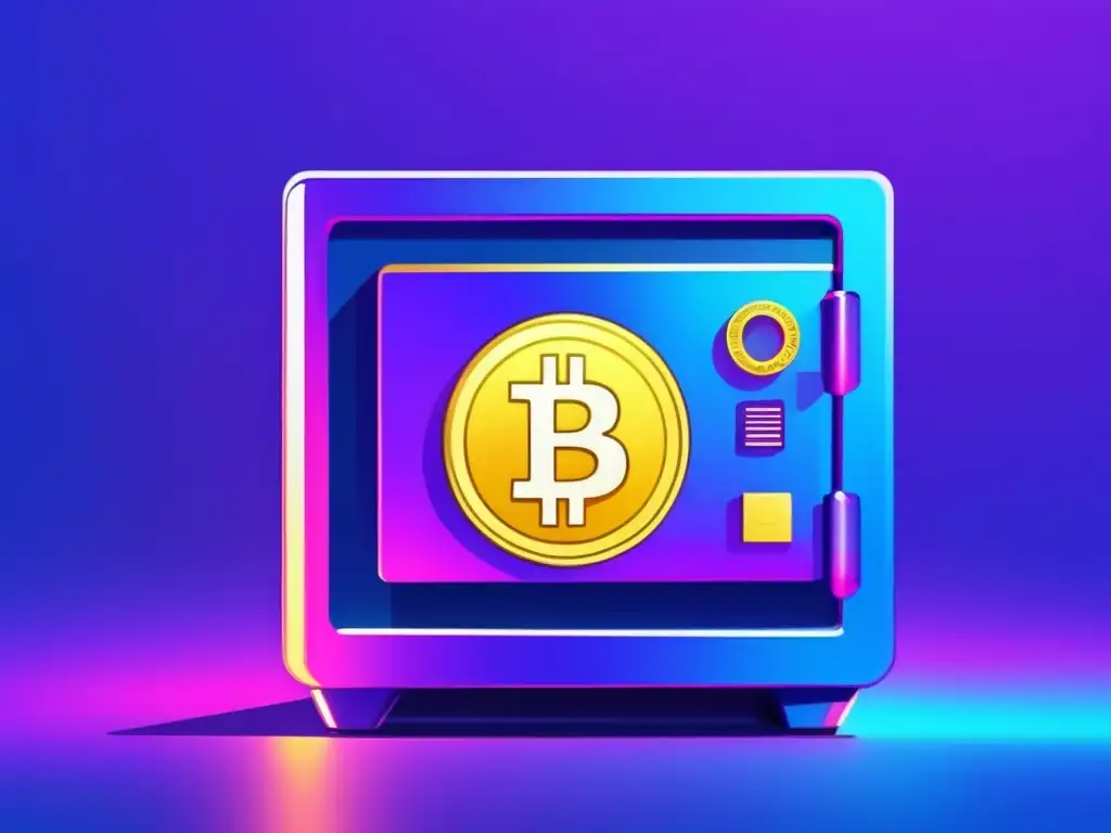 Caja fuerte digital con Bitcoin brillantes Caja fuerte digital minimalista con bloqueo seguro y Bitcoin brillantes