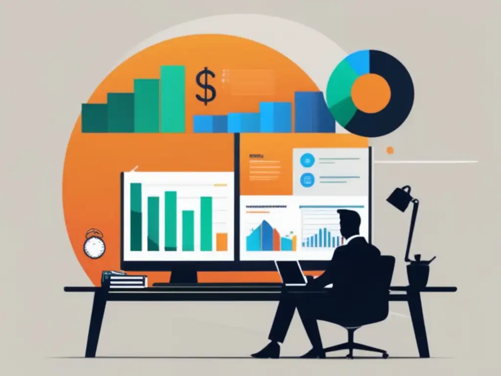 Finanzas personales y de negocio Finanzas personales y empresariales para freelancers - Siluetas gestionando finanzas rodeadas de elementos financieros