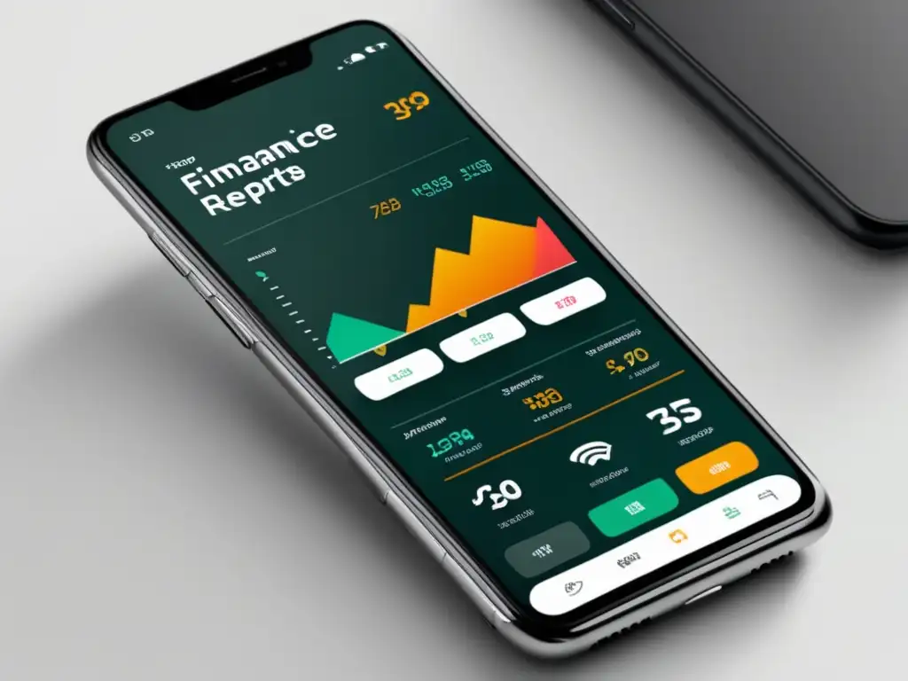 Smartphone con app de contabilidad minimalista Aplicación contabilidad freelancers: smartphone con interfaz intuitiva, gráficos financieros y diseño minimalista