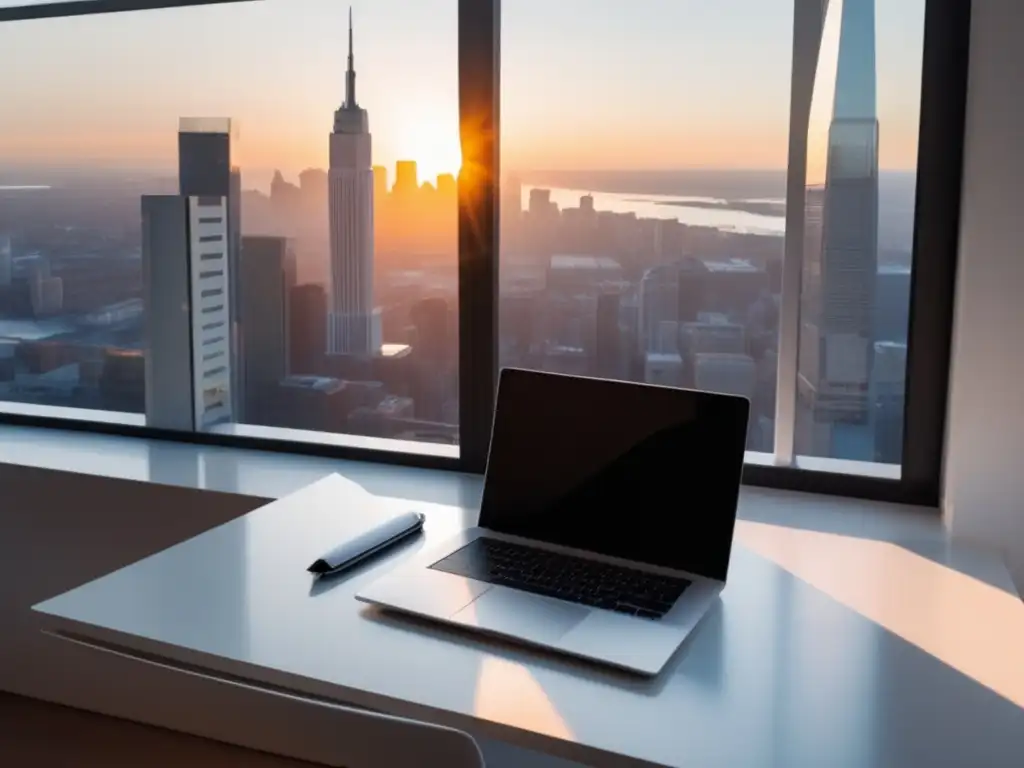 Espacio de trabajo minimalista con vista a la ciudad Espacio de trabajo minimalista para freelancers - Gestión financiera para freelancers