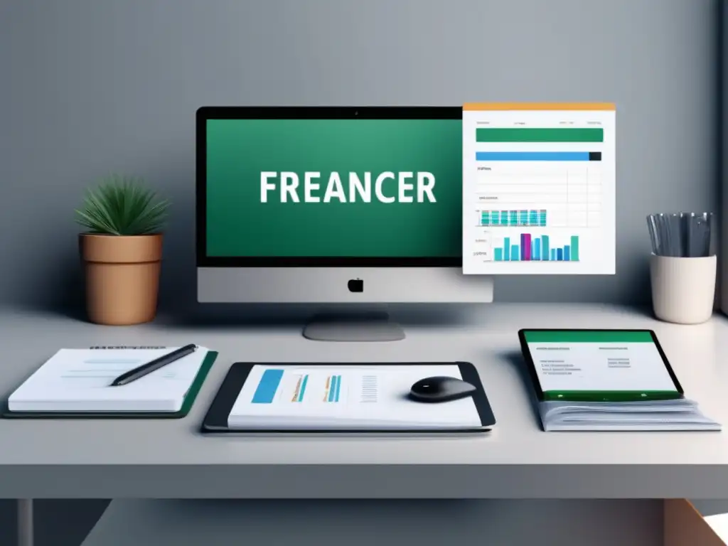 Espacio de trabajo minimalista para freelancers Espacio de trabajo minimalista con herramientas digitales para la gestión financiera de freelancers en Latinoamérica
