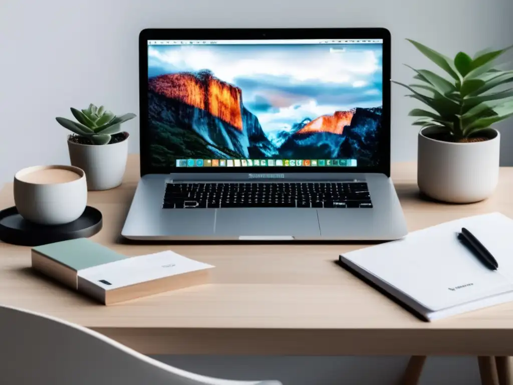 Espacio de trabajo minimalista para freelancers Espacio de trabajo organizado y sereno para freelancers con fondo de emergencia