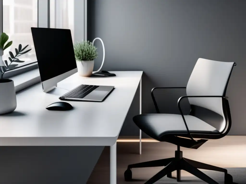 Espacio de trabajo minimalista para freelancer Espacio de trabajo minimalista para freelancer con elementos organizados y decoración verde