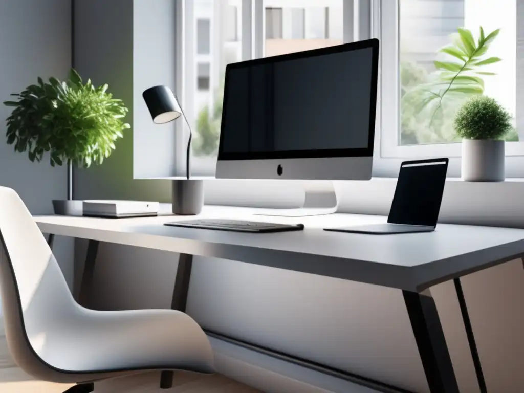 Espacio minimalista de trabajo Espacio de trabajo minimalista con escritorio blanco y organizador, ideal para freelancers - Deducciones fiscales para freelancers