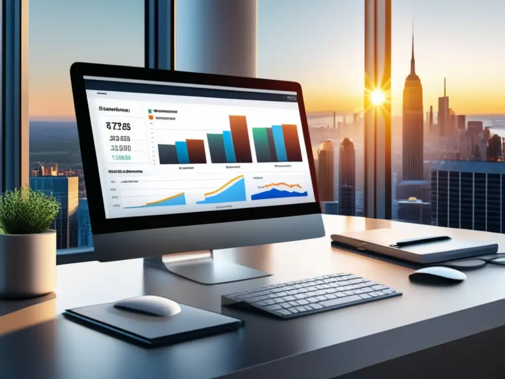 Espacio de trabajo minimalista para la preparación de impuestos Mínimalista oficina con vista a la ciudad, preparación de impuestos para freelancers: errores comunes
